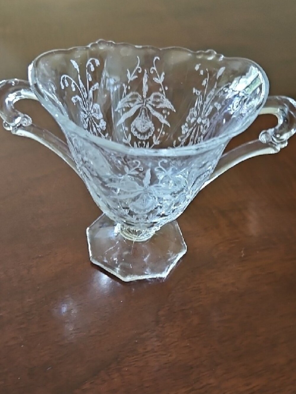 VTG Heisey Etched Orchid Double-Handled Glass Sugar Bowl - Picture 6 of 6